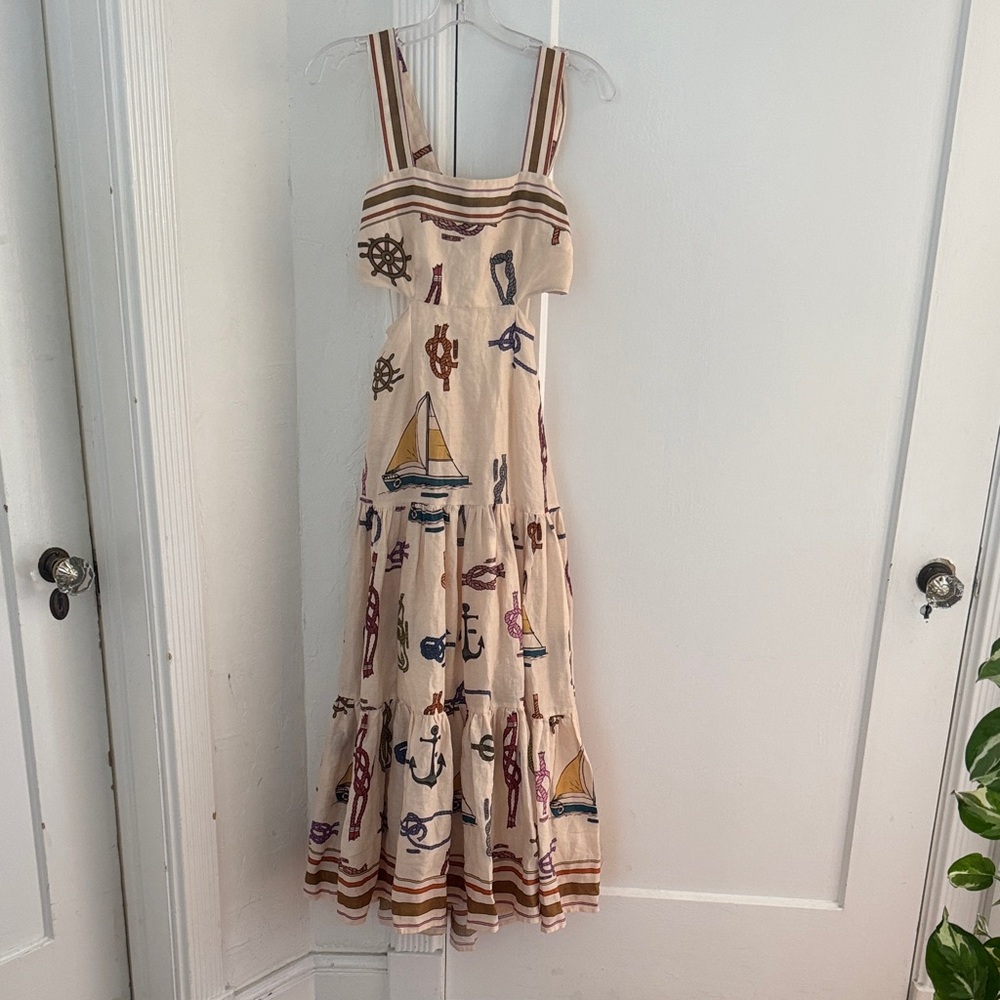 ALEMAIS “Ships Ahoy” Sundress - Nautical Print Cream Dress- Cut Out - Picture 3 of 11